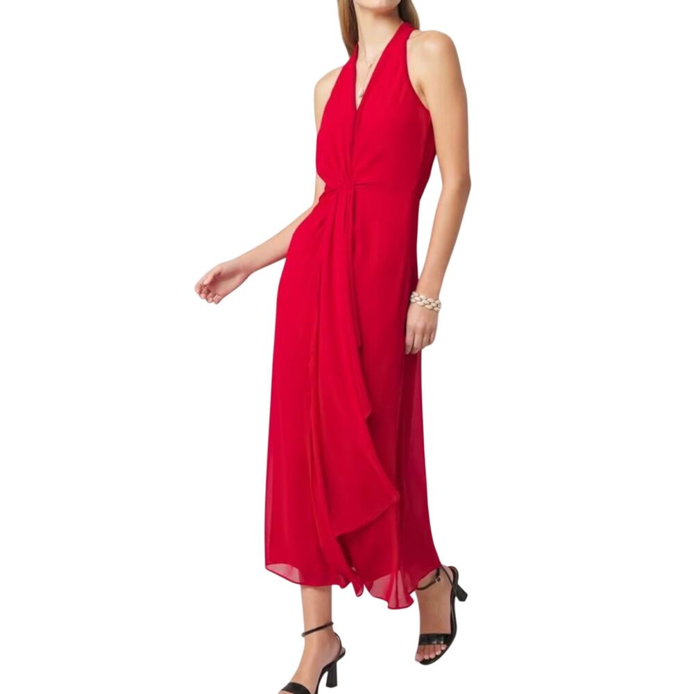 White House Black Market Sleeveless Chiffon Ruffle Midi Dress Red Women’s Size 0